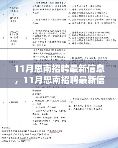 11月思南招聘最新信息详解,全面评测与产品介绍