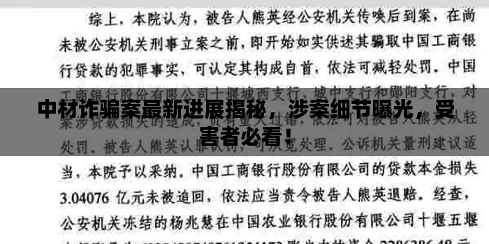 中材诈骗案最新进展揭秘,涉案细节曝光,受害者必看!