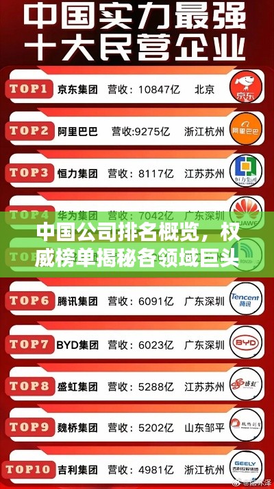 中国公司排名概览,权威榜单揭秘各领域巨头企业!